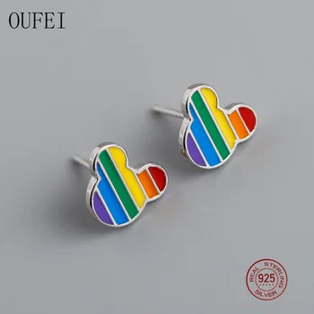 OUFEI Lille Stud Øreringe Mus Dejlige 925 Sterling Sølv Øreringe Til Kvinder Rainbow Korea Mode Øreringe Simpelt