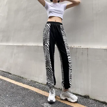 Paris Pige Harajuku Syninger Sort Hvide Striber Bukser Kvinder Zeba Panttern Mode Afslappet Par, Straight Bukser Streetwear