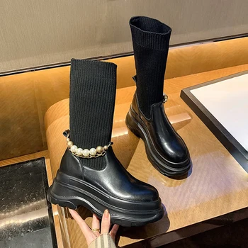 Platform boot gotiske sokker støvler damer vinter sko kvinde fladskærms womans støvler platform sko til kvinder 2020 kvinder strække støvler