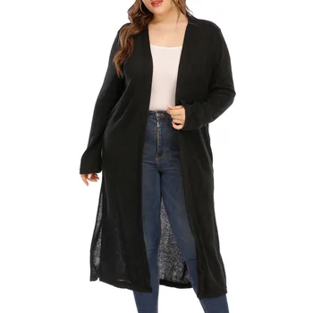 Plus size tøj til kvinder efteråret og vinteren fat ladies split enkel cardigan mid-længde casual knappede langærmet jakke
