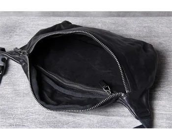 PNDME fashion simpel ægte læder mænd sort bryst, bag multi-funktion koskind messenger tasker store sports talje pakker posen