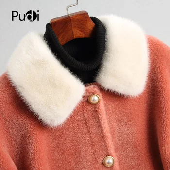 PUDI A18195 kvinder er vinter ægte uld pels mink krave varm jakke, frakke dame Lang frakke jakke over størrelsen parka