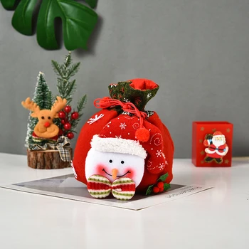 Santa Claus Taske Snor Julegave Bag 3d-Design Stof Jul Pose Slik Behandler Poser Til julefrokost Forsyninger