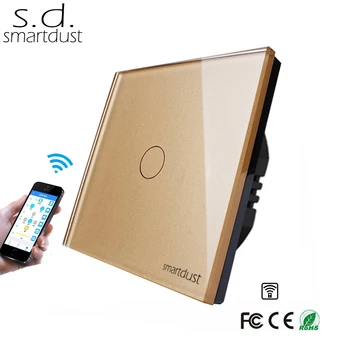 Smartdust Euro Wifi Skifte EWelink, 1 Gang Fjernbetjeningen EWelink APP Control Light Switch, Hærdet Glas, Touch Sensor Switch