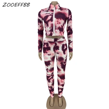 ZOOEFFBB Æstetiske To Stykke Tøj til Kvinder Tie Dye Trendy Tøj med Lange Ærmer Afgrøde Top og Bukser Lounge Wear Matchende Sæt