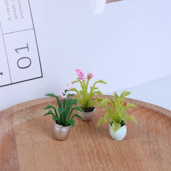 1 Stk 1/12 Dukkehus Miniature, Dukkehus Tilbehør Indendørs Flower Pot Model Med Grønne Planter, Potteplanter Landskab