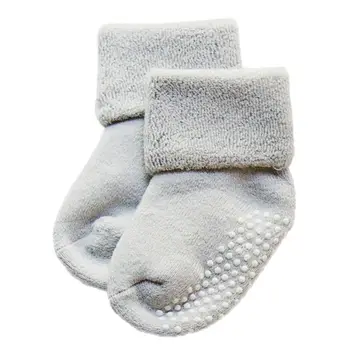 1Pair Spædbarn Baby Buksetrold Anti-Slip Gummi Dot-Gulvtæppe Kort Ankel Håndklæde Sokker Kæmmet Bomuld Tykkere Solid Farve Håndjern Efteråret