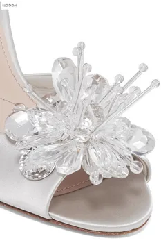 2019 fashion kvinder peep toe sandaler med rhinestone høje hæle party sko diamant sandaler bryllup sko søde krystal blomst sandaler