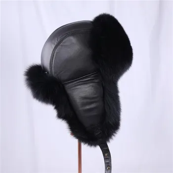 2020 Vinter Mænd er Ægte Sølv Fox Fur Bombefly Hat Vaskebjørn Pels Hætte Trapper russisk Mand Ski Hatte, Caps Ægte Læder