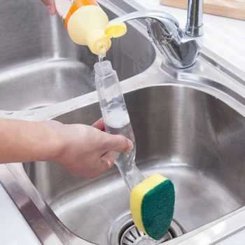 2Pack Køkken rensebørste værktøjer lange håndtag rensebørste med aftagelig børste, svamp dispenser opvask børste sæt