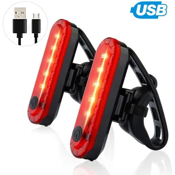 2stk USB-Genopladelig Vandtæt Cykel Cykel Cykling 4 Tilstande LED Foran Bageste baglygte Lampe Advarsel Cykling Lanterne