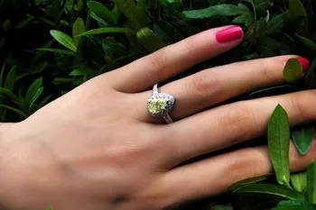 3CT Pære Skåret Gul Diamant Engagement Ring, Solid hvidguld 585 Ring til Dame Skriver på den Hukommelse, Bryllup Smykker