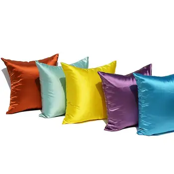 (49)Satin Silke-lignende Sofa ensfarvet Pude Pude Dækker Kaste Puder til Counch Tilfælde Mode Guld Polyester Pude Dække