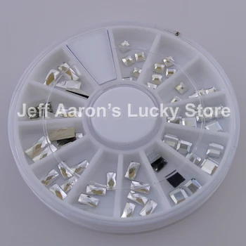 60PCS flad sort 3d akryl negle accessoires klare rhinestone hjulet for glitter nail art dekorationer værktøjer