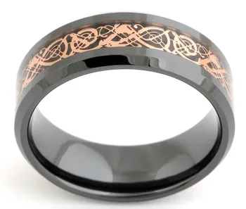 8mm Sort Keramisk Guld Dragon Ring Mænd, Kvinder, Tilbehør Finger Mode Smykker Løfte Bryllup Engagement bague ceramique
