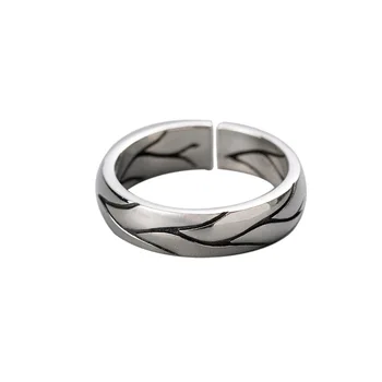 925 Sterling Sølv Ringe for Kvinder Linjer Vintage Bryllup Trendy Smykker Store Justerbar Antikke Ringe Anillos