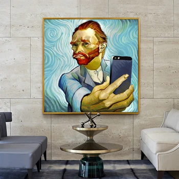 Abstrakt Kunst på væggene, Plakater Og Prints Selfie Af telefonen Sjove Lærred Malerier Portræt Af Van Gogh-Billeder Hjem Indretning