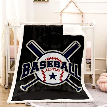 Baby, Voksen Blød Baseball Bogstaver Trykt Flannel Tæppe Behageligt Åndbart Materiale for Sofa Soveværelse Bed