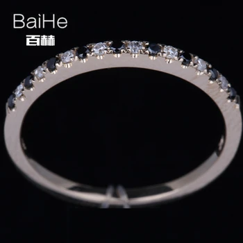 BAIHE Massivt 14K Gul Guld 0.2 CT H/SI Runde Naturlige Diamanter & Sorte Diamanter Kvinder bryllupsgave Fine Smykker Diamant Ring
