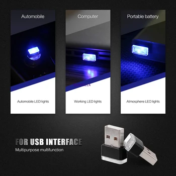 Bil styling USB Dekorativ Lampe Belysning LED Lys Atmosfære Universal PC Bærbare Plug and Play-Rød/Blå/Hvid/Grøn/Plnk