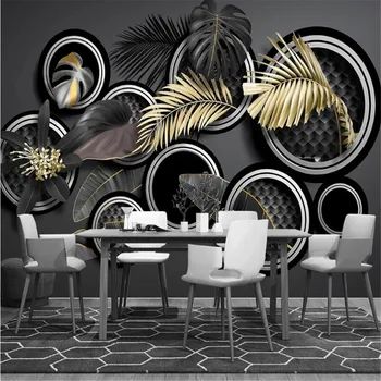 Brugerdefinerede 3D tapet vægmaleri moderne geometriske tropiske planters blade baggrundsbillede vægmaleri