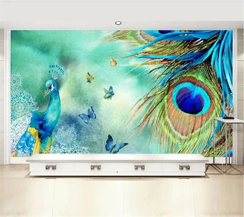 Brugerdefineret baggrund 3d mode enkel peacock rig og heldig lovende TV baggrund væggen stue Dekorative malerier, 3d обои