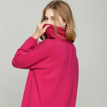 Dobbelt Tyk, Høj Krave Cashmere Sweater Kvindelige Løs Sweater Vilde Bunke Bunke af rose Rød Sweater