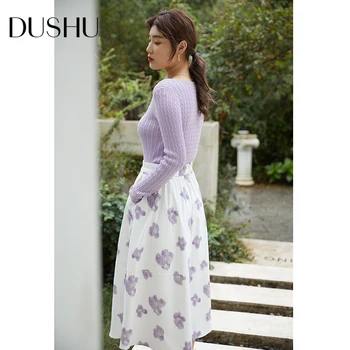 DUSHU Plus size elegante slanke purpel strikket sweater Kvinder twist lange ærmer efteråret sexet pullover Kvindelige strik jumper top 2020