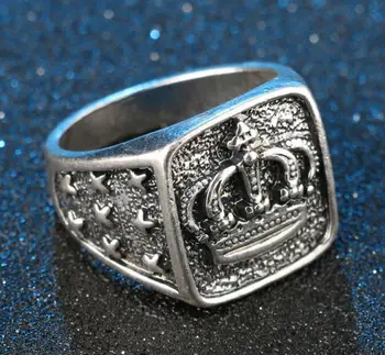 Engros-Antik Sølv Farve Skåret Krone Ring I Høj Kvalitet, Mode Mænd, Ring Vintage Smykker Fabrikken Salg