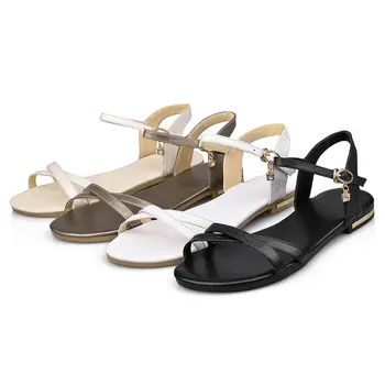 Fanyuan Dame Sandaler Fladskærms Casual Black Ladies Sommer Sandaler Krystal Spænde Kvinder Komfortable Flade Sandaler Plus Size 31-46