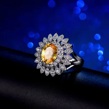 Flower Ring med Golden & Funklende CZ Sten vielsesringe for Kvinder Elegante Rhodium Farve Mujeres Anillos Luksus Smykker LSR0049