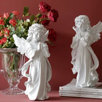 Håndlavede Harpiks Angel Girl Praye Figurer Bryllup Dekoration Kontoret Skrivebord Statuer Ornament Vintage Hjem Dekoration