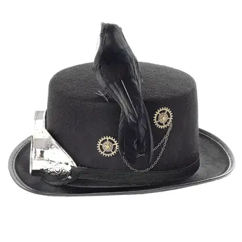 Karneval Retro Gotiske Top Hat Steampunk Cosplay Black Jazz Cap med Krage Beskyttelsesbriller F3MF