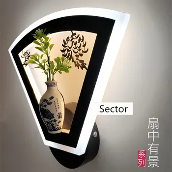 Kinesisk stil Runde LED sengelampe, soveværelse studyroom stue pryder væggen lys korridor kreative akryl indendørs væglamper