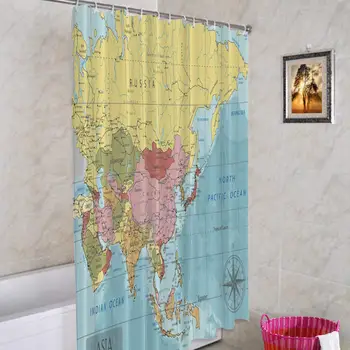 Kort Asiatiske Land Dekorative bruseforhæng, Kort over Verden På Mercators Projektion badeforhæng Søde Lang Bred Brusebad
