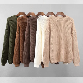 Løs Efteråret Sweater Kvinder 2020 Ny Koreansk Elegant Strikket Trøje Med Oversize Varm Kvindelige Pullovere Mode Solid Toppe