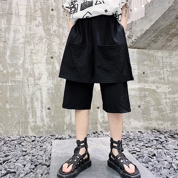 M-XL!!Sommeren mørk multi-lomme design mænds falske to løse casual bukser hår stylist nederdel bukser ungdom fem bukser .