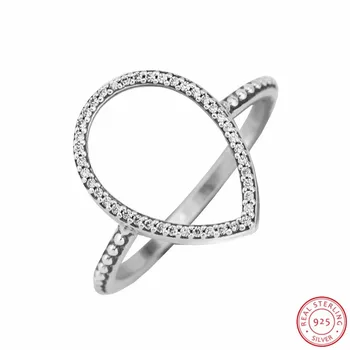 Minimalistisk Dråbeformet Silhuet Ringe til Kvinder Fine Smykker i 925 Sterling Sølv Blændende Klare CZ Fremhævet Kurve FLR134