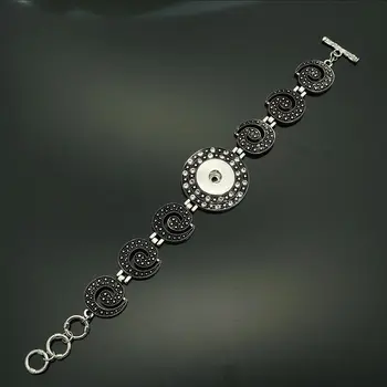 Mode rotation charms Krystal runde mønster metal Snap armbånd 24cm justerbar pasform 18MM snap knapper, smykker engros SG0049