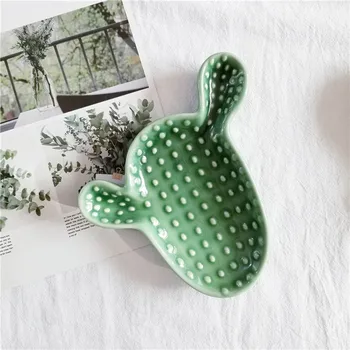 Nordisk Keramik Kaktus-Opbevaringen Enkel Grøn Smykker Arrangør Tallerken Mad Dessert Tallerken Borddekoration Rekvisitter