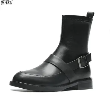 QZYERAI Mode støvler i Ægte læder Kvindelige støvler dame støvler Efterår og vinter koskind Kvinders sko Størrelse 34-40