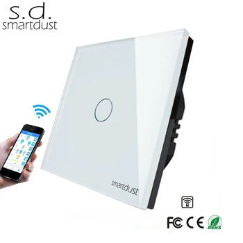 Smartdust Euro Wifi Skifte EWelink, 1 Gang Fjernbetjeningen EWelink APP Control Light Switch, Hærdet Glas, Touch Sensor Switch