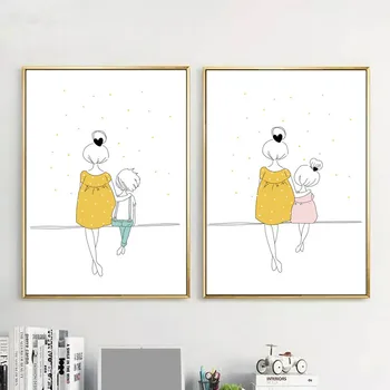 Tegnefilm Kvinde, Pige, Dreng Minimalisme Væg Kunst, Lærred Maleri Nordiske Plakater Og Prints Væg Billeder Baby Kids Room Indretning Børnehave