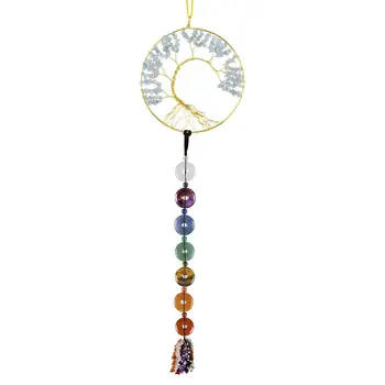 TUMBEELLUWA Healing Krystal Tree of Life Hængende Ornament med 7 Chakra Sten Fred Spænde Vedhæng Håndlavet Hjem Haven Indretning