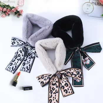 Uld krave, bib, kvindelige uld krave, koreanske version, alle former for leopard bow tie, kanin hår som bånd, uld tørklæde, vinter