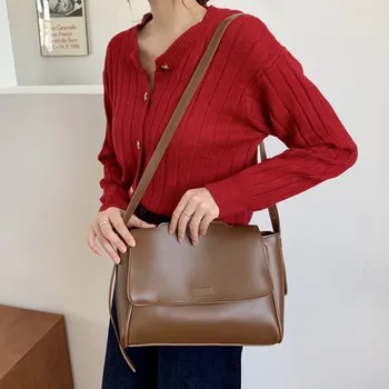 Vintage kvinder skuldertaske PU læder kvinder Håndtasker stor Totes Solid farve damer håndtaske Stor kapacitet Crossbody tasker bolsa