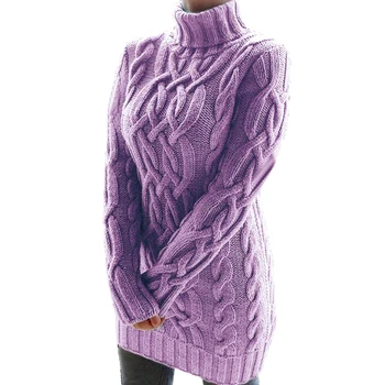 WomenTurtleneck solid farve tyk uld sweater Oversize Sweater Kjole Lady Varmt Efterår og Vinter Tøj, Strik Pullover Mujer 2021