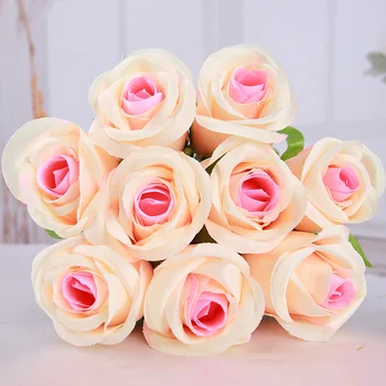 (10stk/Masse) Beige Frisk rose Kunstig silke Blomster Rigtige Touch-rose Blomster, Hjem dekorationer til Bryllup Fest eller Fødselsdag