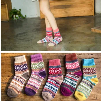 2019 nyeste mode damer uld sokker vinter retro nyhed besætningen varme sokker damer sjove striber rainbow mønster kvinder sokker