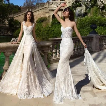 2020 fransk Vintage Elegant 2-i-1-Bryllup Operationskitler Robe De Mariee Fine Broderede med Tyl Aftagelig Tog Bryllup Dresss